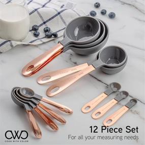 img 3 attached to Cook with Color Measuring Cups Set – 12 PC. Plastic Nesting Kitchen Measuring Set with Copper Coated Handles – Liquid and Dry Measuring Cup Set (Grey)