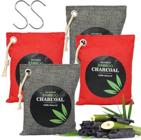 img 4 attached to 🎋 Activated Bamboo Charcoal Bags - 4 Pack (4x200g) - Pet Friendly Air Purifying Bags for Home, Car, Closet, Bathroom, Shoe - Natural Odor Absorber and Deodorizer