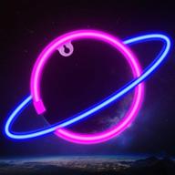 🌍 planet pink neon sign: stylish led wall decor for aesthetic halloween & gaming room - usb/battery powered - ideal teen room gifts logo