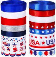 🎉 vibrant patriotic ribbons collection: 18 rolls, 90 yards, red white blue striped, grosgrain, satin, glitter, organza - ideal for 4th of july crafts, gift wrapping, sewing logo