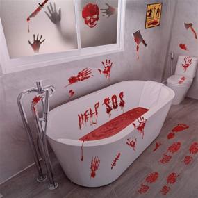 img 2 attached to 🧟 KULARIWORLD Halloween Decorations - Bloody Handprints, Footprints Skull for Party, Horror Restroom Decor with Blood Splatter - Zombie Vampire Stickers (96 PCS)