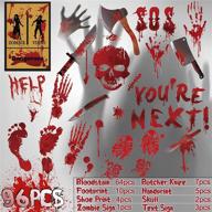 🧟 kulariworld halloween decorations - bloody handprints, footprints skull for party, horror restroom decor with blood splatter - zombie vampire stickers (96 pcs) logo