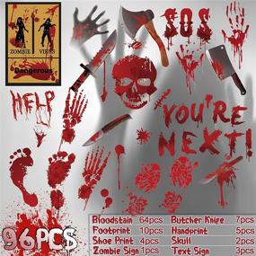 img 4 attached to 🧟 KULARIWORLD Halloween Decorations - Bloody Handprints, Footprints Skull for Party, Horror Restroom Decor with Blood Splatter - Zombie Vampire Stickers (96 PCS)