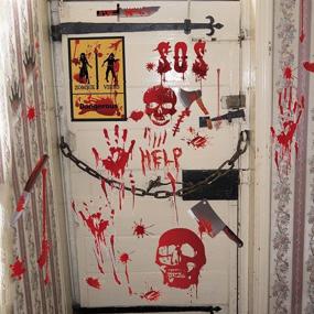 img 3 attached to 🧟 KULARIWORLD Halloween Decorations - Bloody Handprints, Footprints Skull for Party, Horror Restroom Decor with Blood Splatter - Zombie Vampire Stickers (96 PCS)