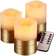 enhance your space with 3 vibrant flickering flameless led candles - ivory real wax, gold trim, remote control, 24-hour timer логотип