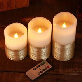 img 3 attached to Enhance Your Space with 3 Vibrant Flickering Flameless LED Candles - Ivory Real Wax, Gold Trim, Remote Control, 24-Hour Timer