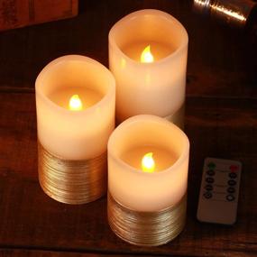 img 1 attached to Enhance Your Space with 3 Vibrant Flickering Flameless LED Candles - Ivory Real Wax, Gold Trim, Remote Control, 24-Hour Timer