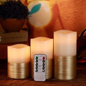 img 2 attached to Enhance Your Space with 3 Vibrant Flickering Flameless LED Candles - Ivory Real Wax, Gold Trim, Remote Control, 24-Hour Timer