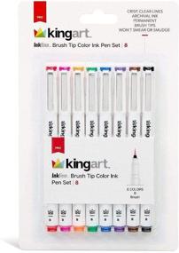 img 4 attached to Чернильные ручки KingArt PRO Inkline Brush Tip - набор из 8 уникальных цветов (8 штук) для точных художественных деталей