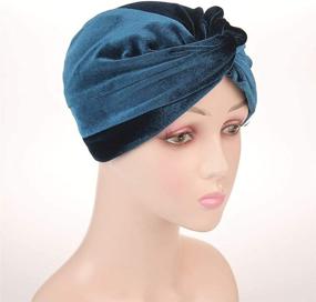 img 1 attached to 🎗️ Fxhixiy Women's Stretch Velvet Twist Pleated Hair Wrap Turban Hat - Stylish and Comfortable Headwear for Cancer Patients and Chemo Beanie Cap