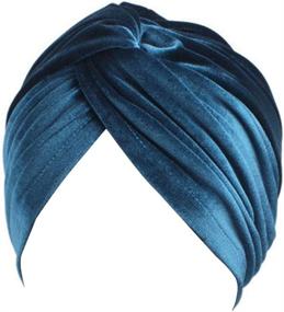 img 4 attached to 🎗️ Fxhixiy Women's Stretch Velvet Twist Pleated Hair Wrap Turban Hat - Stylish and Comfortable Headwear for Cancer Patients and Chemo Beanie Cap