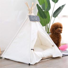 img 3 attached to Indoor Outdoor Pet Teepee Tent with Cushion: Cozy Cat and Dog House Bed for Puppies