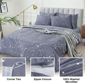 img 3 attached to 🌌 Grey Twin Size Constellation Print Duvet Cover Set - 100% Washed Microfiber Comforter Cover - Ultra Soft 2 Piece Bedding Set with Zipper Closure and 1 Pillow Sham