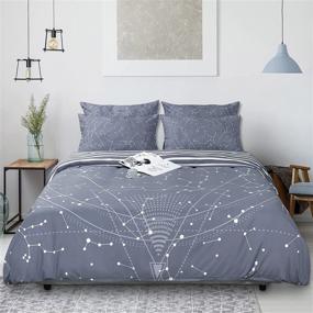 img 4 attached to 🌌 Grey Twin Size Constellation Print Duvet Cover Set - 100% Washed Microfiber Comforter Cover - Ultra Soft 2 Piece Bedding Set with Zipper Closure and 1 Pillow Sham