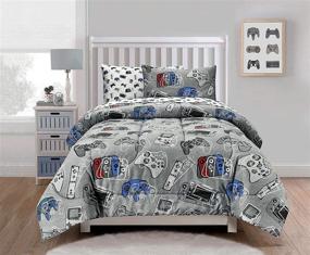 img 1 attached to 🎮 Ultimate Gaming Experience: Kids Rule 3 Piece Gamer Sheet Set - Game Controllers Print in Blue & Grey - Twin