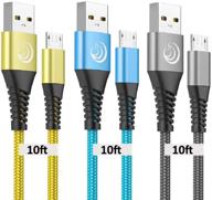 10ft android charger cable, 3pack micro usb fast charging cord, long charging cables with nylon charger cord for samsung galaxy s7 edge s6 s5 j7 j7v j5 j3 j3v note 5, lg k40 k20, moto g5, ps4, tablet logo