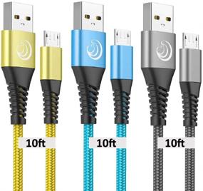 img 4 attached to 10FT Android Charger Cable, 3Pack Micro USB Fast Charging Cord, Long Charging Cables with Nylon Charger Cord for Samsung Galaxy S7 Edge S6 S5 J7 J7V J5 J3 J3V Note 5, LG K40 K20, Moto G5, PS4, Tablet