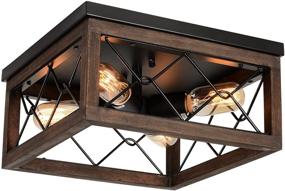 img 2 attached to 🏞️ Eyassi Wooden Flush Mount Ceiling Lights: Industrial Farmhouse 4-Light Fixture - Black Metal Close to Ceiling Lamp for Hallway, Entryway, Kitchen, Bedroom, Balcony, Dining Room