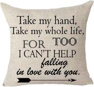 queen's designer decorative cotton linen throw pillow case cushion cover - take my hand, take my whole life too, i can't help falling in love with you - square 18x18 inches (b) логотип