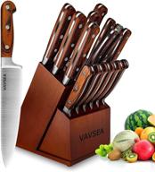 vavsea 16-piece knife set: high carbon stainless steel chef knives with removable block, sharpener, and shear logo