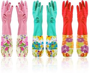 img 4 attached to Cindy&amp;Will 3Pairs - Reusable Latex Gloves with Extra Long Sleeves (20&#34;) - Large Size