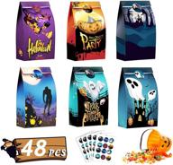 spooktacular 48 pcs halloween treat bags: perfect goodie gift bags for trick or treat, supplies kids love! includes stickers decorations and measuring 8.6"x4.7 logo