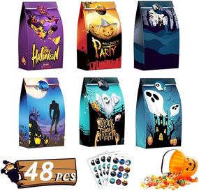 img 4 attached to Spooktacular 48 Pcs Halloween Treat Bags: Perfect Goodie Gift Bags for Trick Or Treat, Supplies Kids Love! Includes Stickers Decorations and Measuring 8.6"x4.7