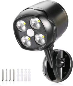 img 4 attached to Wireless Outdoor Motion Sensor Spotlight – Battery Powered Quiltered Security Lights, 600 Lumens, Waterproof Wall Lighting. Auto On/Off for Porch, Stairway, Hallway, Garage Wall. (Black, 1 Pack)