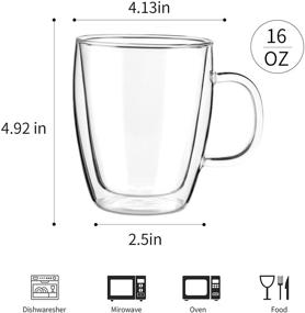 img 1 attached to 🔥 Set of 4 Double Wall Glass Coffee Mugs - 16 Ounces, Clear Insulated Cups with Handle for Cappuccino, Tea, Latte, and More - Heat Resistant, Beverage Glasses