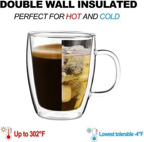 img 3 attached to 🔥 Set of 4 Double Wall Glass Coffee Mugs - 16 Ounces, Clear Insulated Cups with Handle for Cappuccino, Tea, Latte, and More - Heat Resistant, Beverage Glasses