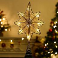 🌟 lewondr 16.5 inch battery powered bethlehem star xmas tree topper - glittering anise gold capiz treetop light for christmas décor logo
