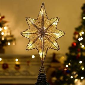 img 4 attached to 🌟 Lewondr 16.5 Inch Battery Powered Bethlehem Star Xmas Tree Topper - Glittering Anise Gold Capiz Treetop Light for Christmas Décor