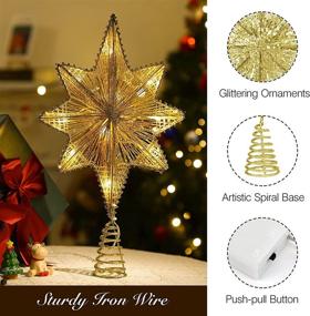 img 2 attached to 🌟 Lewondr 16.5 Inch Battery Powered Bethlehem Star Xmas Tree Topper - Glittering Anise Gold Capiz Treetop Light for Christmas Décor