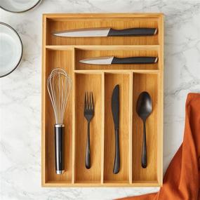 img 3 attached to 🍴 Bamboo Silverware Utensil Tray Organizer – Ideal for Cutlery, Kitchen Utensils (17 x 12 x 2 Inches)