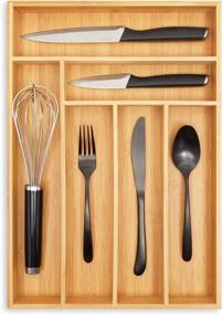 img 4 attached to 🍴 Bamboo Silverware Utensil Tray Organizer – Ideal for Cutlery, Kitchen Utensils (17 x 12 x 2 Inches)