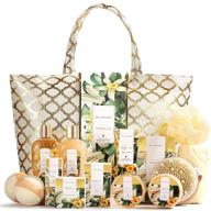 🎁 pamper yourself with spa luxetique vanilla spa gift basket - 15 pcs luxury bath set for women, complete with massage oil, bath salt, bubble bath - perfect christmas gift set! logo