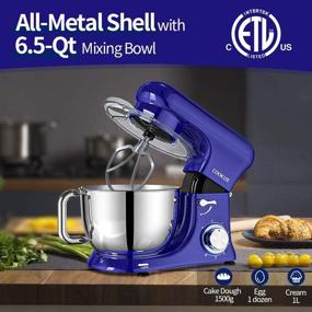 img 2 attached to COKLEE Kitchen Electric Mixer, All-Metal Stand Mixer, 6.5 Qt. Capacity with Dishwasher-Safe Dough Hooks, Flat Beaters, Whisk & Pouring Shield Attachments for Home Cooks, SM-1515, Navy Blue