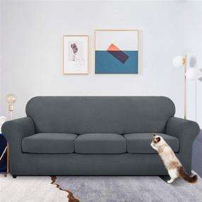 img 3 attached to 🛋️ MAXIJIN 4 Piece Super Stretch Non Slip Couch Cover for 3 Cushion Couch - Elastic Jacquard Furniture Protector Sofa Slipcovers (Sofa, Dark Gray) Pet Friendly & Ideal for Dogs