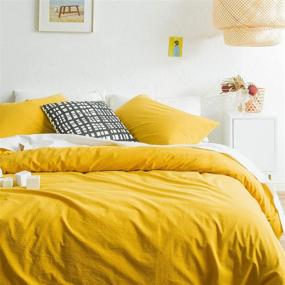 img 3 attached to SUSYBAO 3-Piece Queen Size Duvet Cover Set in Mustard Yellow - Vintage Farmhouse Luxury Quality for Ultra Soft, Breathable, and Durable Bedding - Includes 1 Duvet Cover and 2 Pillowcases