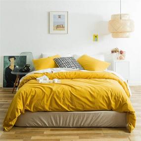 img 4 attached to SUSYBAO 3-Piece Queen Size Duvet Cover Set in Mustard Yellow - Vintage Farmhouse Luxury Quality for Ultra Soft, Breathable, and Durable Bedding - Includes 1 Duvet Cover and 2 Pillowcases