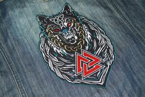 img 1 attached to 🐺 Large Embroidered Viking Valknut Back Patch - Odin Wolf Design, Ideal for Motorcycle Jackets & Biker Vests