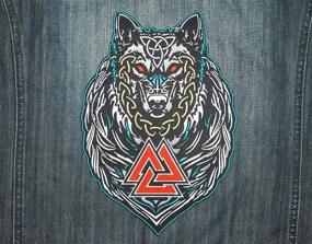 img 2 attached to 🐺 Large Embroidered Viking Valknut Back Patch - Odin Wolf Design, Ideal for Motorcycle Jackets & Biker Vests