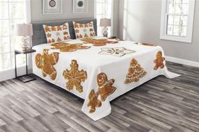 img 3 attached to 🎄 Ambesonne Gingerbread Man Bedspread, Christmas Gingerbread Biscuits Set Snowflake House Tree, Quilted 3 Piece Coverlet Set with 2 Pillow Shams, Queen Size, Brown White