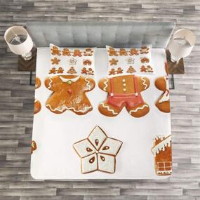 img 1 attached to 🎄 Ambesonne Gingerbread Man Bedspread, Christmas Gingerbread Biscuits Set Snowflake House Tree, Quilted 3 Piece Coverlet Set with 2 Pillow Shams, Queen Size, Brown White