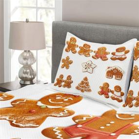 img 2 attached to 🎄 Ambesonne Gingerbread Man Bedspread, Christmas Gingerbread Biscuits Set Snowflake House Tree, Quilted 3 Piece Coverlet Set with 2 Pillow Shams, Queen Size, Brown White