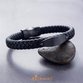 img 1 attached to 💎 Stunning Stainless Steel Braided Wrap Leather Plate Bracelet with Magnet Lock from 555Jewelry