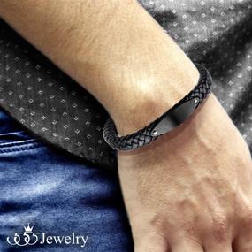 img 3 attached to 💎 Stunning Stainless Steel Braided Wrap Leather Plate Bracelet with Magnet Lock from 555Jewelry