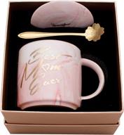 🎁 luspan best gifts for mom - birthday gifts for mom - best mom ever, pink marble ceramic coffee mug with lid, 11.5oz logo