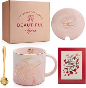 img 3 attached to 🎁 Luspan Best Gifts for Mom - Birthday Gifts for Mom - Best Mom Ever, Pink Marble Ceramic Coffee Mug with Lid, 11.5oz