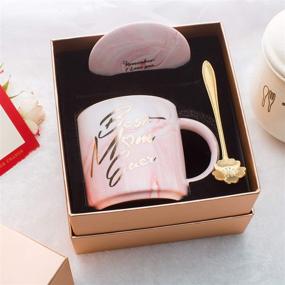 img 2 attached to 🎁 Luspan Best Gifts for Mom - Birthday Gifts for Mom - Best Mom Ever, Pink Marble Ceramic Coffee Mug with Lid, 11.5oz